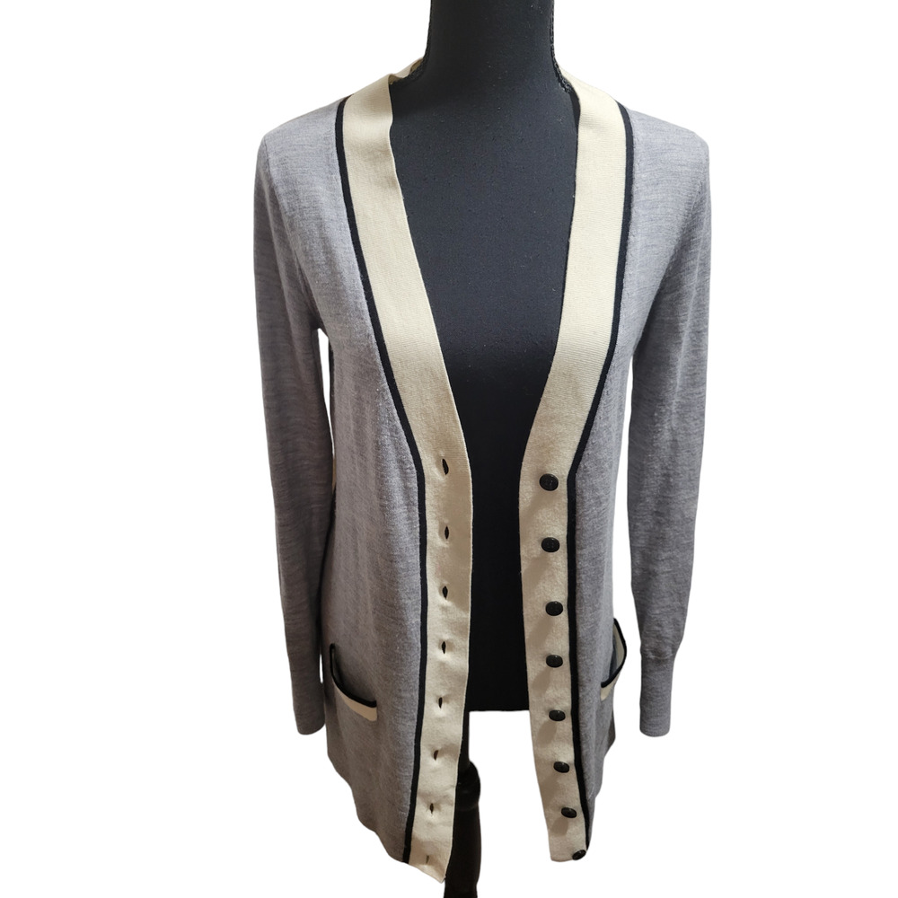 Halogen Gray Black Cream Button Down 100% Merino … - image 2